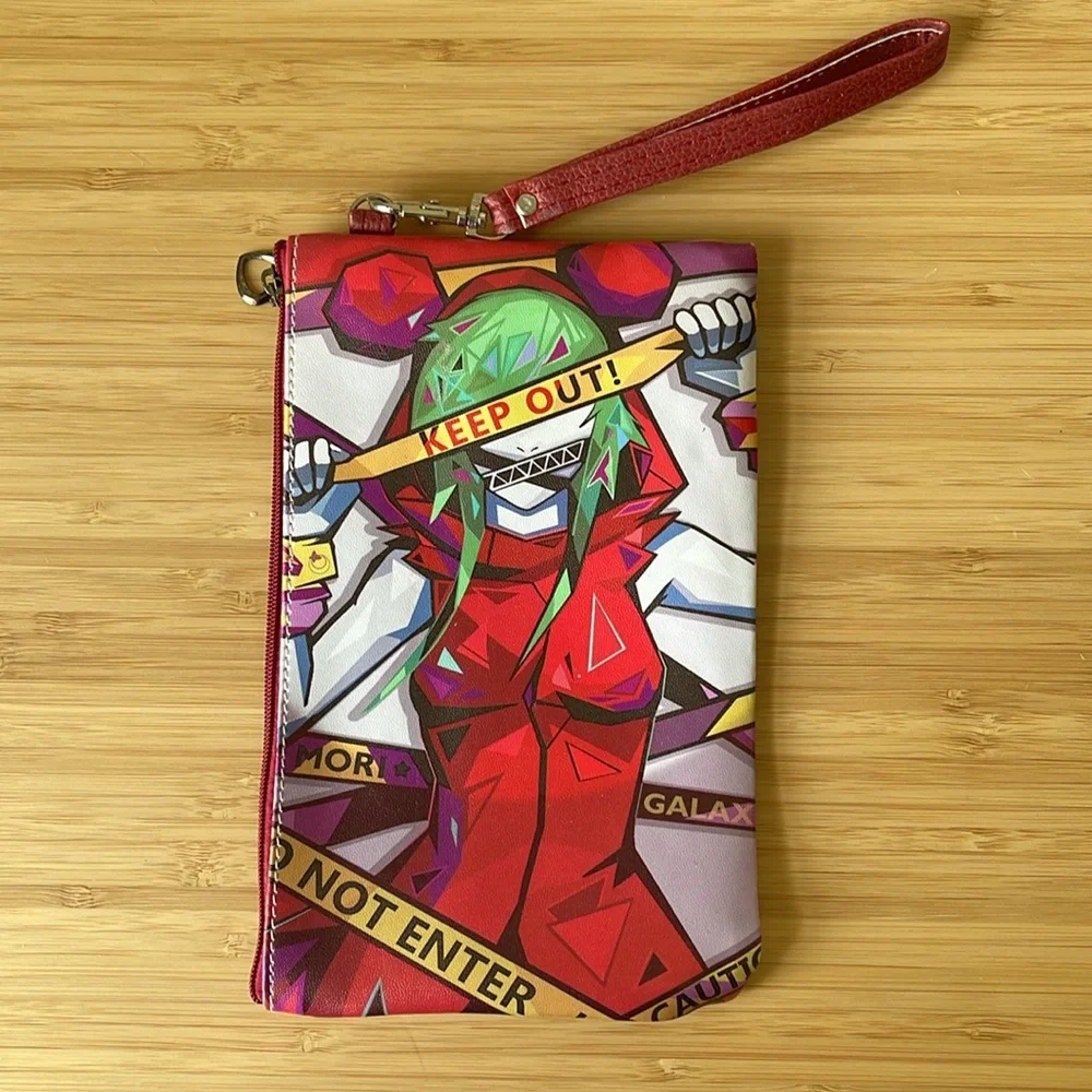 Ipsy Bag - Keep Out! Colorful Graphic Wristlet with Red Strap